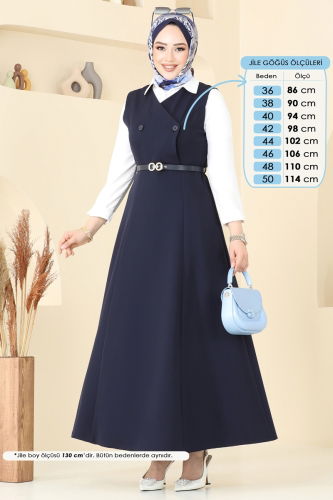 moda selvim فستان بلا اكمام كحلي 6208BSK463 - Thumbnail