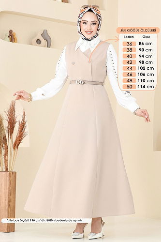 moda selvim DRESS 6208BSK463 Stone - Thumbnail
