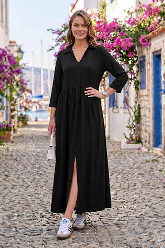 moda selvim الفستان أسود 62100JNT1202 - Thumbnail