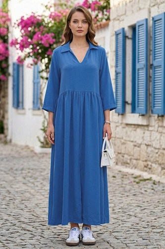 moda selvim Dress 62100JNT1202 Indigo - Thumbnail