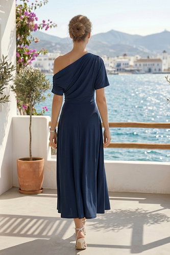 moda selvim الفستان كحلي 62224JNT1202 - Thumbnail