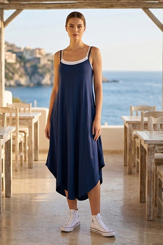 moda selvim Dress 62310JNT1202 Navy Blue - Thumbnail