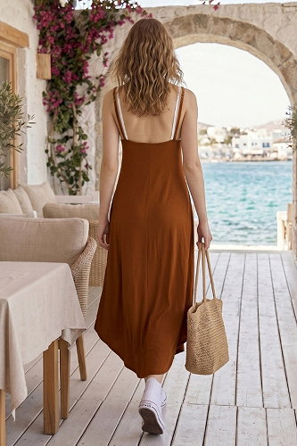moda selvim الفستان عسلي 62310JNT1202 - Thumbnail