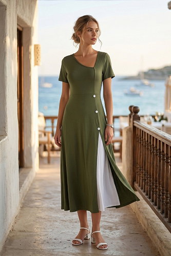moda selvim الفستان اخضر عفني 62338JNT1202 - Thumbnail