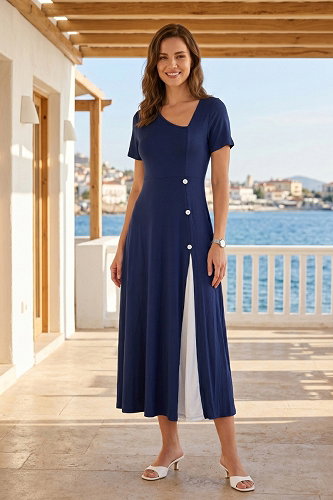 moda selvim الفستان كحلي 62338JNT1202 - Thumbnail