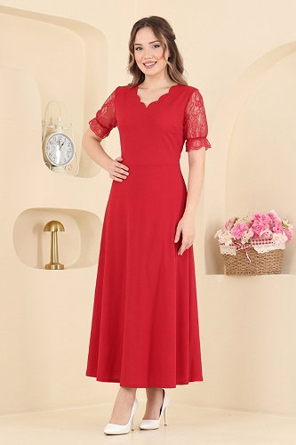 moda selvim الفستان احمر 62359JNT1202 - Thumbnail