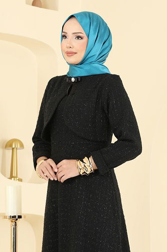 moda selvim الفستان أسود 6251BSK463 - Thumbnail