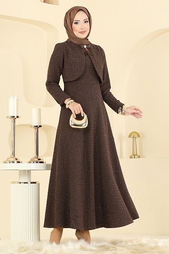 moda selvim Dress 6251BSK463 Brown - Thumbnail