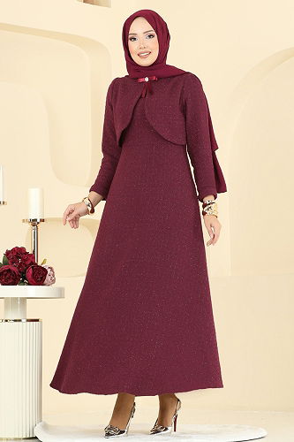 moda selvim Dress 6251BSK463 Burgundy - Thumbnail