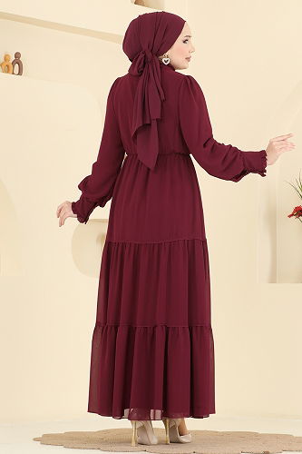 moda selvim الفستان خمري 6268BSK463 - Thumbnail