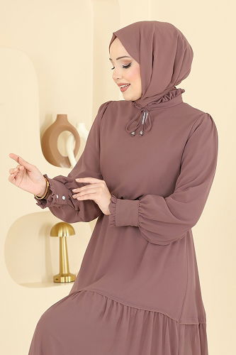 moda selvim الفستان بيج وردي 6268BSK463 - Thumbnail