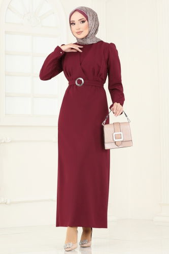 moda selvim Dress 636MSM187 Burgundy - Thumbnail