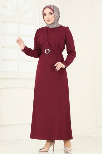 moda selvim Dress 636MSM187 Burgundy - Thumbnail