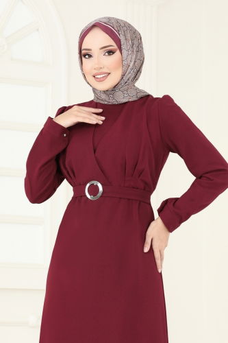 moda selvim Dress 636MSM187 Burgundy - Thumbnail