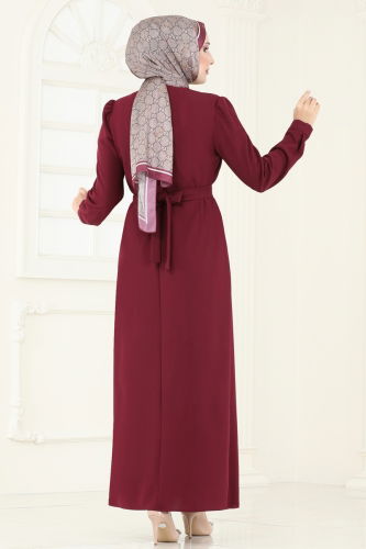 moda selvim Dress 636MSM187 Burgundy - Thumbnail