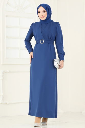 moda selvim Dress 636MSM187 Indigo - Thumbnail