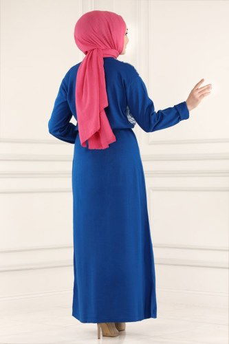 moda selvim 640MT581 ازرق فستان - Thumbnail