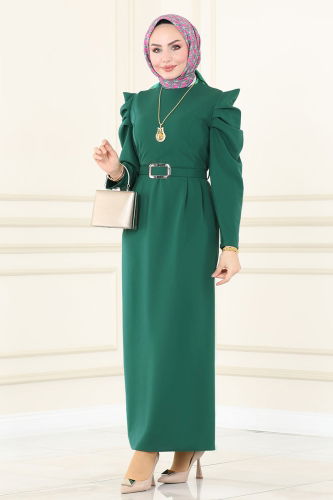 moda selvim Dress 644MSM187 Emerald - Thumbnail