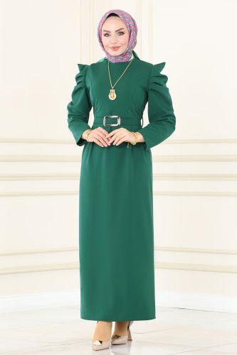 moda selvim Dress 644MSM187 Emerald - Thumbnail