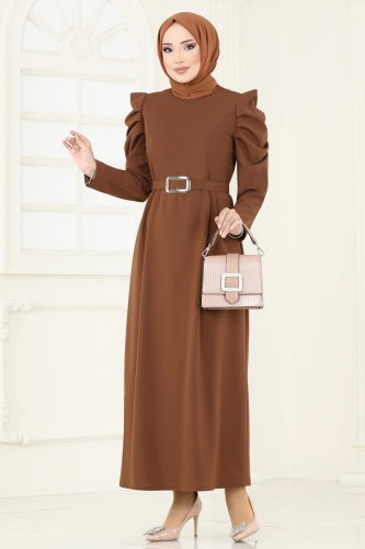 moda selvim Dress 644MSM187 Light Brown - Thumbnail