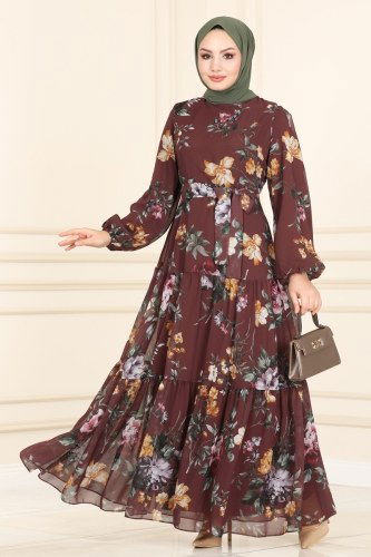 moda selvim Dress 6471YG95 Brown - Thumbnail