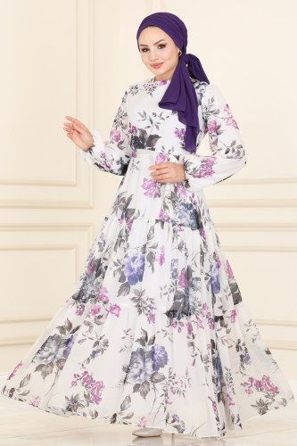 moda selvim 6471YG95 لون بيج فاتح فستان - Thumbnail