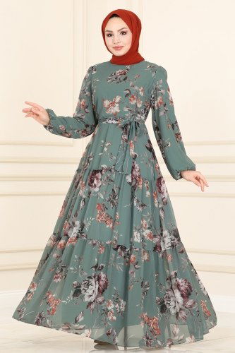 moda selvim 6471YG95 تركوازي فستان - Thumbnail