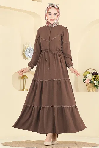moda selvim Dress 6601ORG1169 Brown - Thumbnail