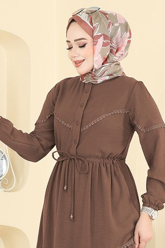 moda selvim الفستان بني 6601ORG1169 - Thumbnail