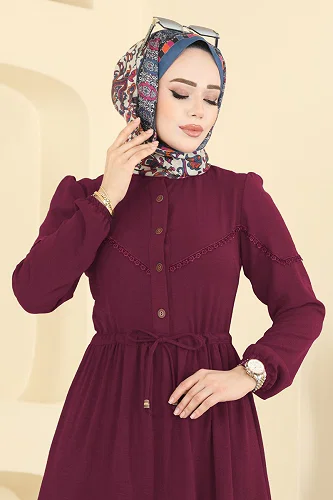 moda selvim Dress 6601ORG1169 Dark Burgundy - Thumbnail