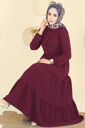 moda selvim Dress 6601ORG1169 Dark Burgundy - Thumbnail