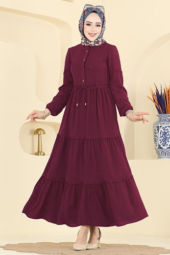 moda selvim Dress 6601ORG1169 Dark Burgundy - Thumbnail