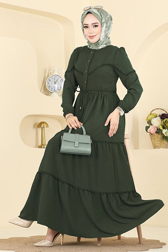 moda selvim Dress 6601ORG1169 Dark Khaki - Thumbnail