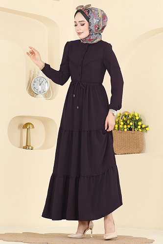 moda selvim Dress 6601ORG1169 Dark Lilac - Thumbnail