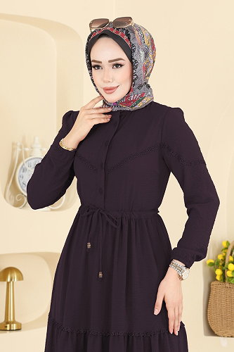 moda selvim الفستان ليلكي غامق 6601ORG1169 - Thumbnail