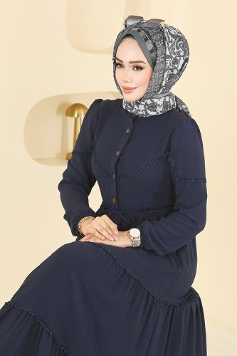 moda selvim الفستان كحلي غامق 6601ORG1169 - Thumbnail