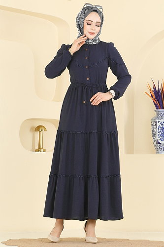 moda selvim الفستان كحلي غامق 6601ORG1169 - Thumbnail