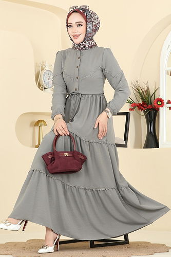 moda selvim الفستان رمادي 6601ORG1169 - Thumbnail