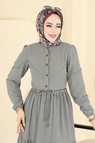 moda selvim الفستان رمادي 6601ORG1169 - Thumbnail