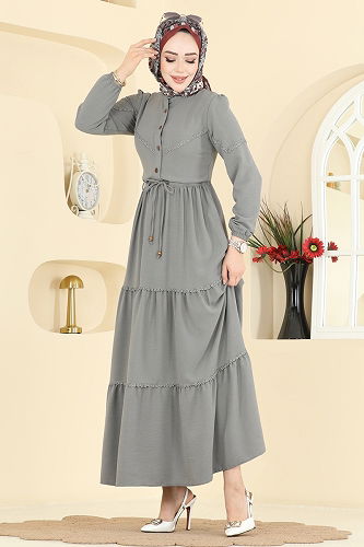 moda selvim الفستان رمادي 6601ORG1169 - Thumbnail