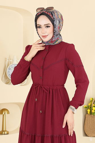 moda selvim Dress 6601ORG1169 Light Burgundy - Thumbnail