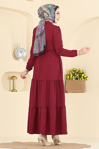 moda selvim Dress 6601ORG1169 Light Burgundy - Thumbnail