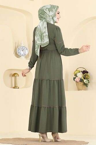 moda selvim الفستان أخضر عفني فاتح 6601ORG1169 - Thumbnail