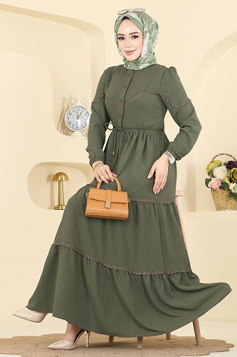 moda selvim الفستان أخضر عفني فاتح 6601ORG1169 - Thumbnail