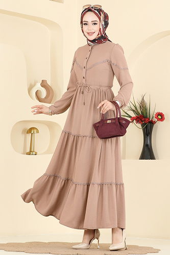 moda selvim الفستان بيج 6601ORG1169 - Thumbnail