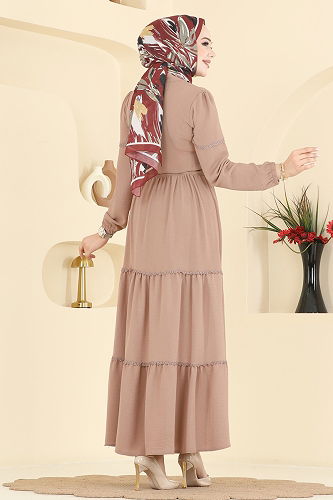 moda selvim الفستان بيج 6601ORG1169 - Thumbnail