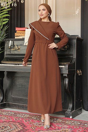moda selvim Dress 664MSM187 Brown - Thumbnail