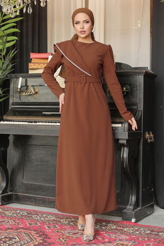 moda selvim Dress 664MSM187 Brown - Thumbnail