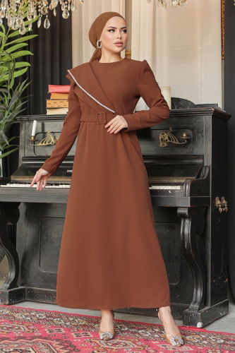 moda selvim Dress 664MSM187 Brown - Thumbnail