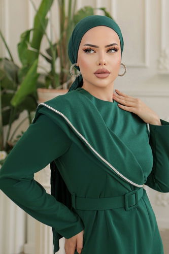 moda selvim Dress 664MSM187 Emerald - Thumbnail